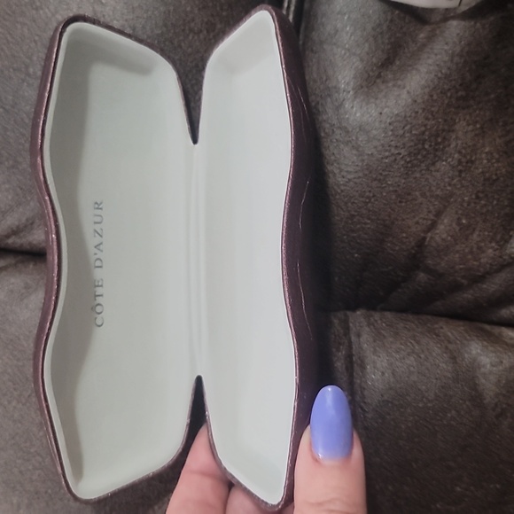COTE D'AZUR burgundy maroon metallic sparkle glitter hard sunglass eyeglass case - Picture 4 of 7